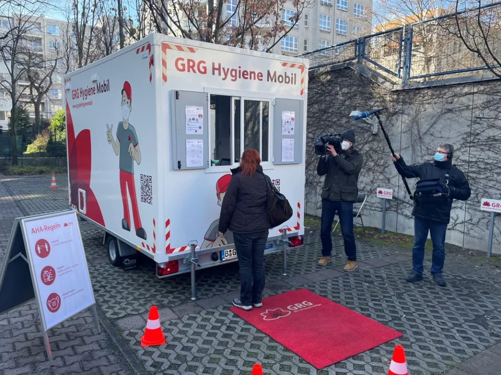 GRG Hygiene Mobil für Corona-Schnelltests in Berlin, wie in der Tagesschau berichtet